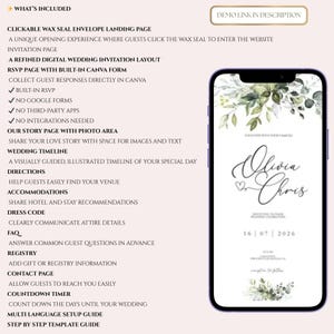 Greenery Canva Wedding Website Template with Trackable RSVP Link, Clickable RSVP, Canva Website Template, Countdown, Details, Multilingual, Opening Envelope, Wax Seal