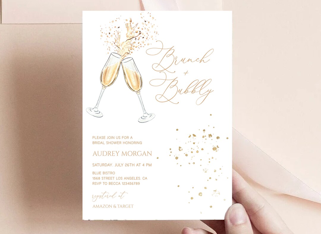 Brunch and Bubbly Bridal Shower Invitation Template, Editable Bridal ...