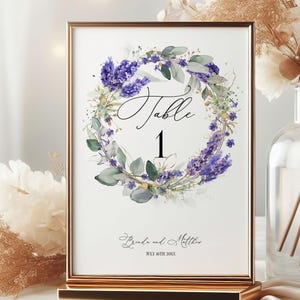 Lavender Table Numbers Template, Editable, Wedding Table Card, INSTANT Download, Printable Wedding Table cards, Purple and greenery