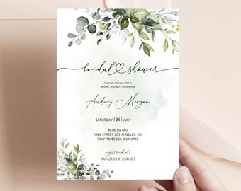 Eucalyptus Bridal Shower invitation Template, Bridal Shower Invite, Greenery Bridal, Download Bridal Shower, Greenery Invite, Editable