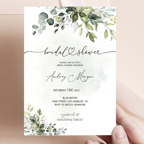 Eucalyptus Bridal Shower invitation Template, Bridal Shower Invite, Greenery Bridal, Download Bridal Shower, Greenery Invite, Editable