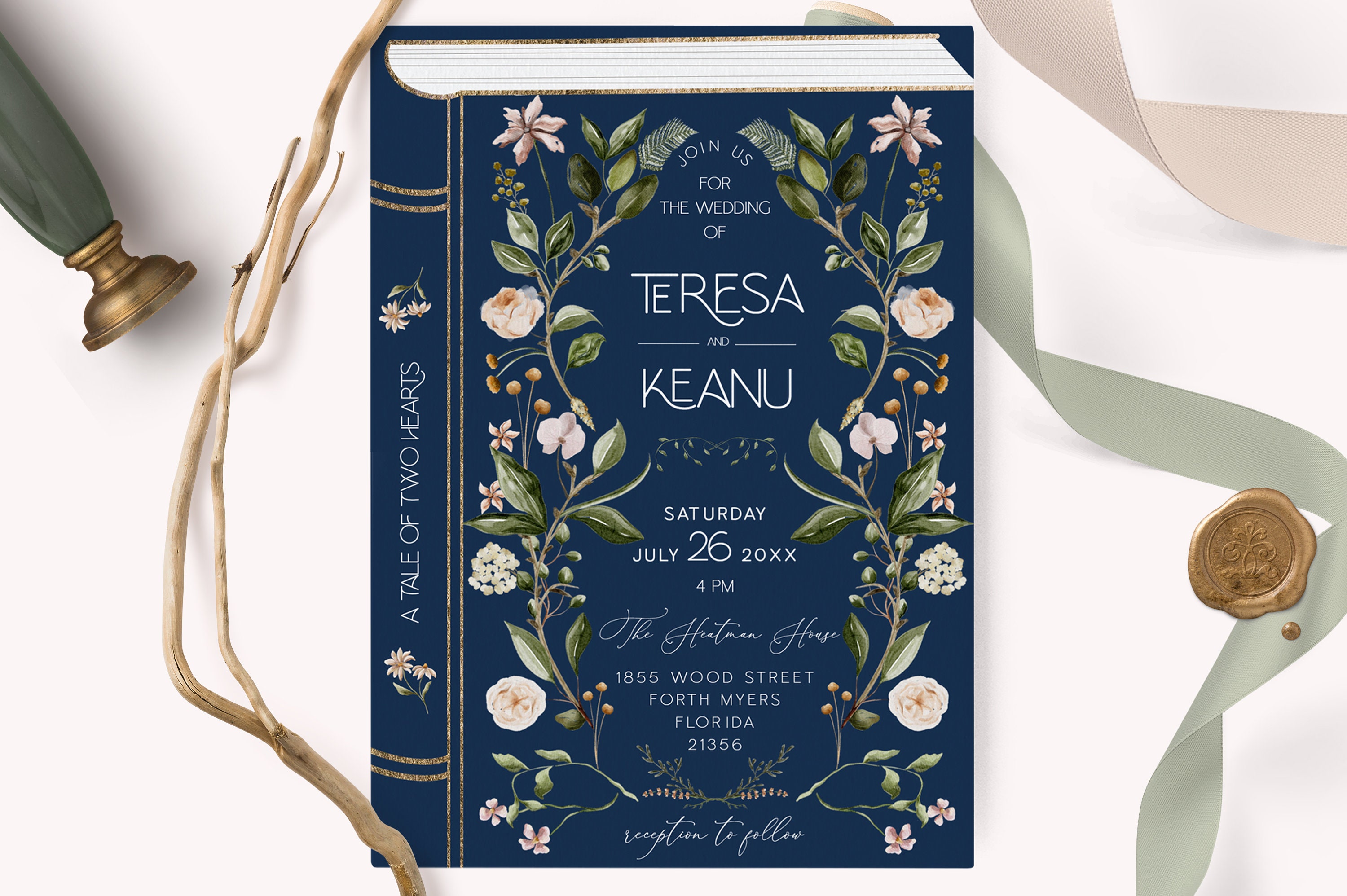 Book Cover Wedding Invitation Template, Literary Book Invite, Book