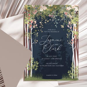 Enchanted Forest Wedding Invitation, Mountain Wedding Invitation Template, Woodland Wedding, Pine Forest, Starry Night Wedding