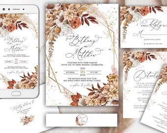 Fall Wedding Invitation Suite, Burnt Orange, Sunflower, Terracotta