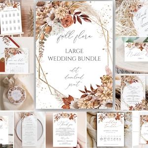 Herbst-Herbst-Hochzeits-Vorlagen-Set, Herbst-Hochzeits-Einladungs-Set, Rustikale Hochzeit im Herbst, Pampasgras Hochzeitseinladung, Boho-Set