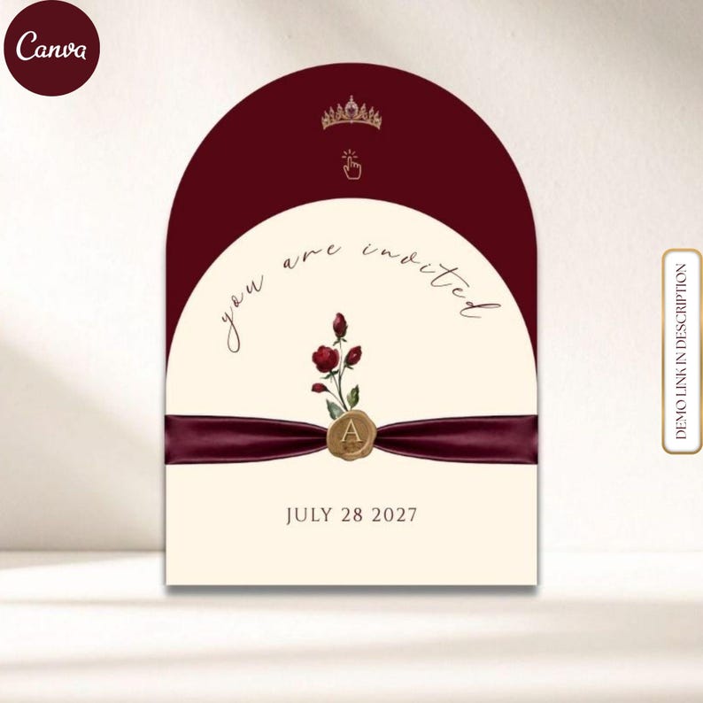 Burgundy Arch Quinceañera Website Template, Mis Quince Años Digital Invitation, Trackable RSVP, Elegant, Butterflies, Floral, Debut, Bundle