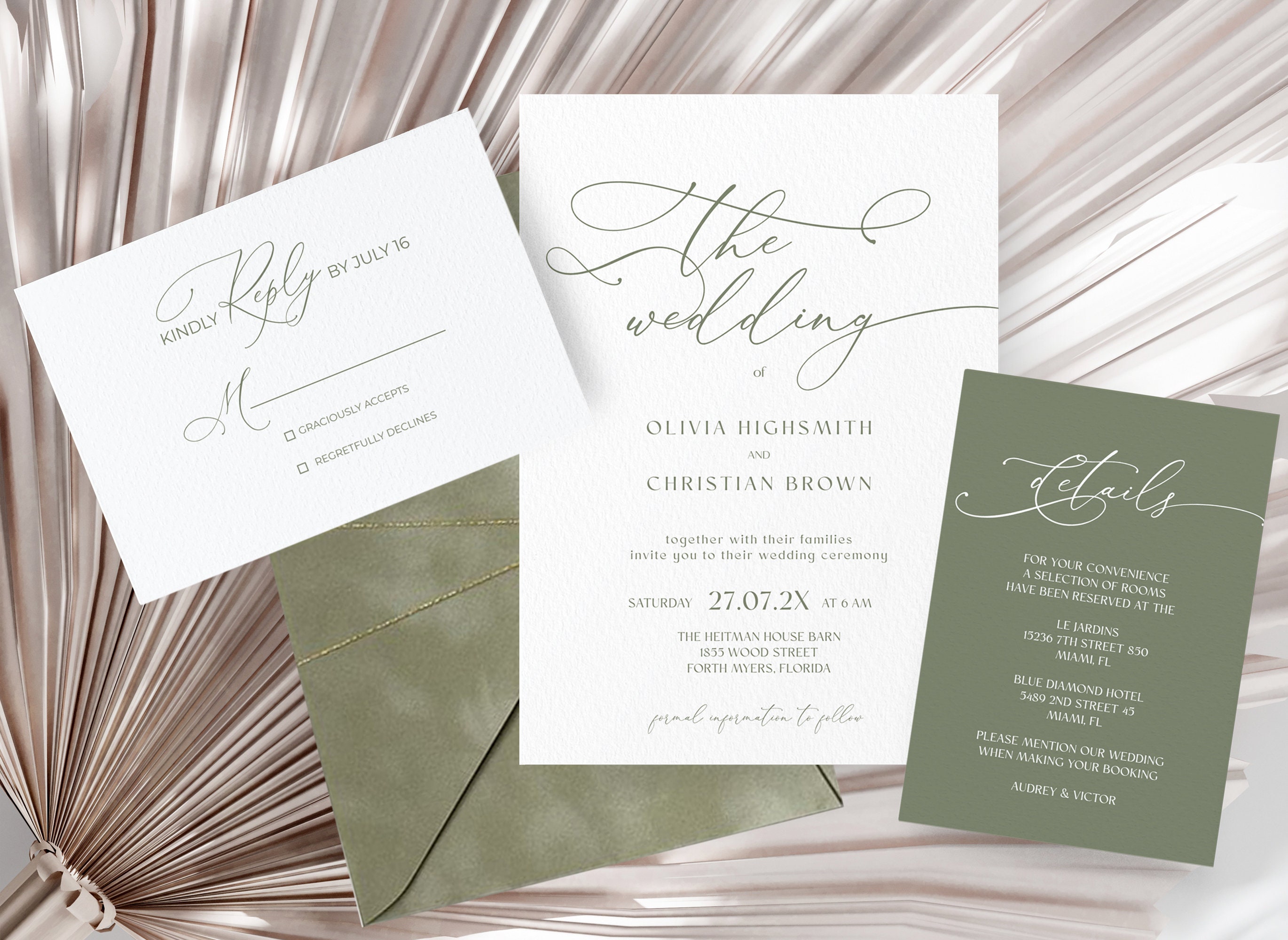 Sage Green Wedding Invitation Suite Template, Minimalist Wedding Suite ...