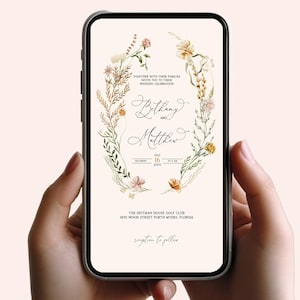 Smartphone Invitation, Wildflower Wedding Electronic E-vite, Sms Invite, Yellow Florals, Digital Invite, Mobile Invite, Summer Wedding Evite