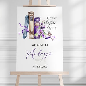 Book Bridal Shower Welcome Sign Template, Library Shower Sign, New Chapter Begins, Book Lover Bride, Bridal Shower Welcome Board