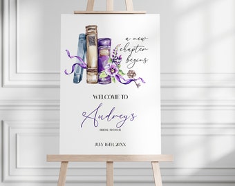Book Bridal Shower Welcome Sign Template, Library Shower Sign, New Chapter Begins, Book Lover Bride, Bridal Shower Welcome Board