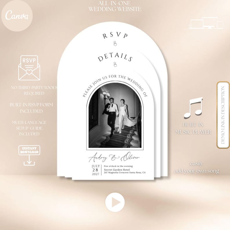 Arch Wedding Invitation Website, Trackable RSVP Form, Stacked Arch ...