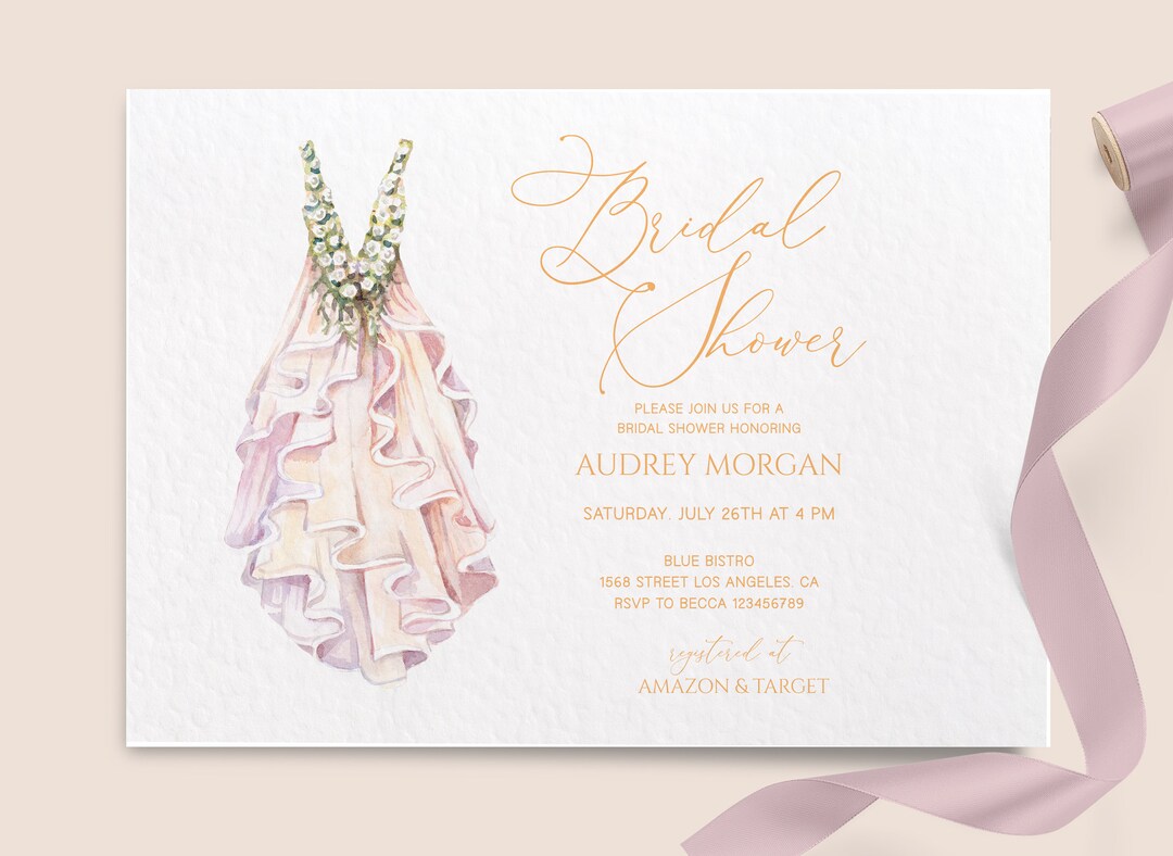 Dress Shower Invite, Dress Bridal Shower Invitation Template, Wedding ...