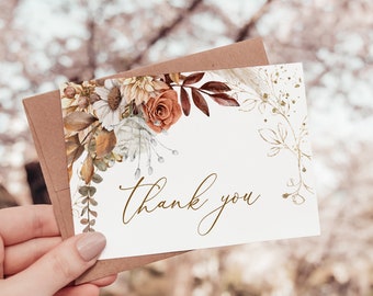 Fall Autumn Wedding Thank You Card Template, Boho Wedding Thank You Card, Fall Thank You, Autumn Thank You, Pampas Thank You, Fall Wedding