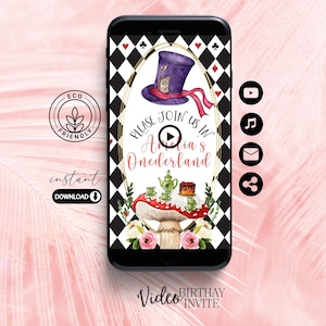 Onederland Video Invitation Template, Animated Birthday Invitation, Alice animated invitation, Onederland 1st Birthday, Mad Tea Party