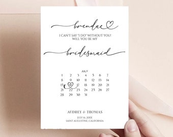 Calendar Bridesmaid Proposal Card Template, Will You Be My Bridesmaid, Maid Of Honor Proposal, Calendar Bridesmaid, Script Proposal