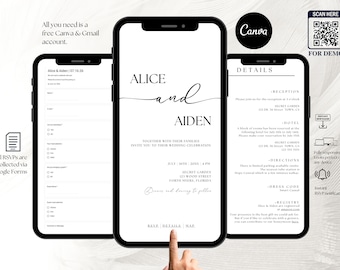 Simple Digital Wedding Website Template, Clickable RSVP Form, Wedding Website, Online Invitation, Wedding App, Trackable RSVP, Canva Wedding