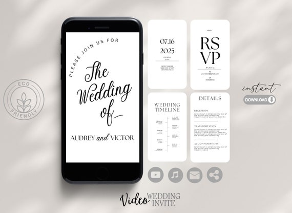 Video wedding invite, animated wedding invite, electronic invite, video invitation, digital invitation, video canva template, video rsvp