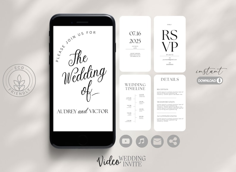 Video wedding invite, animated wedding invite, electronic invite, video invitation, digital invitation, video canva template, video rsvp