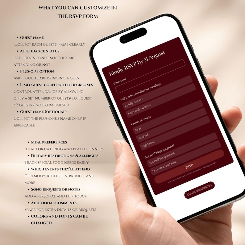 Burgundy Wedding Website Template, Trackable RSVP, Canva (Digital Download), Arch Invites, Old Money Website, Add Music, Burgundy and Cream