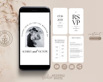 Video wedding invite, animated wedding invite, electronic invite, video invitation, digital invitation, video canva template, evite