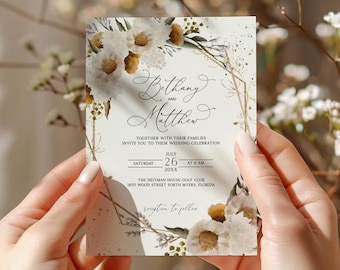 Spring Wedding Invitation, Yellow Floral Invite, Greenery Yellow Floral, Camomile, Golden daisy, Wildflowers Boho, Daisy Invite, Cottagecore
