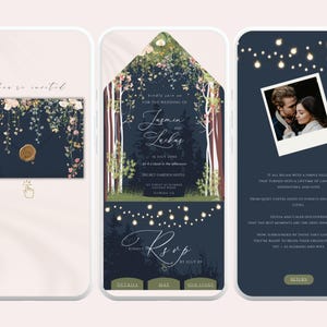 Enchanted Forest Wedding Invitation Website, Clickable RSVP, Mountain Wedding, Woodland Wedding, Pine Forest, Starry Night Wedding
