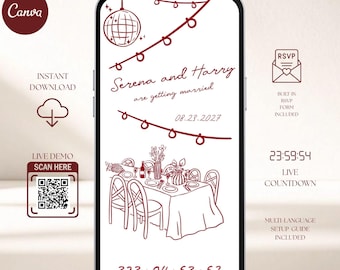 Hand Drawn Wedding Website Template, Rsvp Form, Countdown, Whimsical, Burgundy