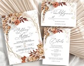 Fall Wedding Invitation Suite, Autumn Leaves, Fall Invites, Burnt Orange, Sunflowers, Terracotta, Rustic Fall Wedding Template