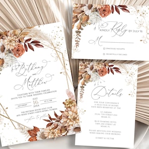 Fall Wedding Invitation Suite, Autumn Leaves, Fall Invites, Burnt Orange, Sunflowers, Terracotta, Rustic Fall Wedding Template