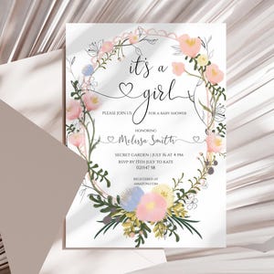 Blush Pink Baby Shower Invitation Template, Girl Baby Shower, Soft Pink, Girly Invite, Pink shower invite, Digital Pink baby shower