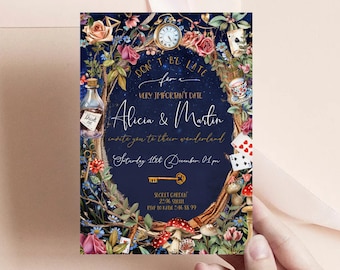 Alice in Wonderland Invitation, Alice in wonderland wedding, Mad Tea Party, Printable Alice, Alice Wonderland Template, Wonderland Wedding