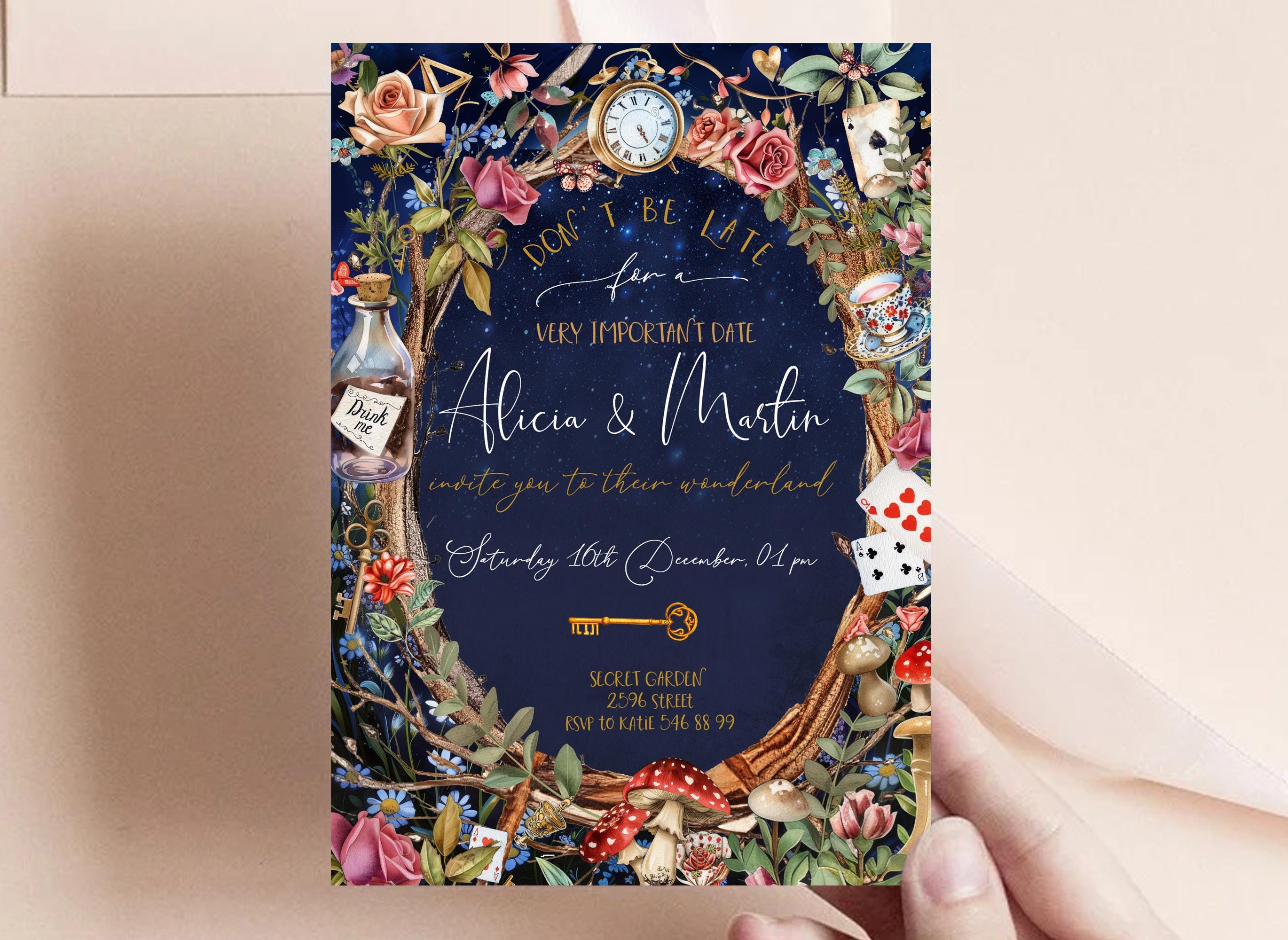Alice in Wonderland Invitation, Alice in wonderland wedding, Mad Tea Party, Printable Alice, Alice Wonderland Template, Wonderland Wedding