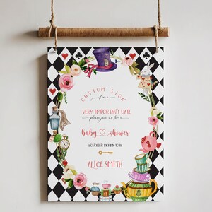 Alice in Wonderland Invitation Custom Sign Template, Alice in Onederland party sign, Mad Tea Party, Printable Alice, Birthday Sign Template