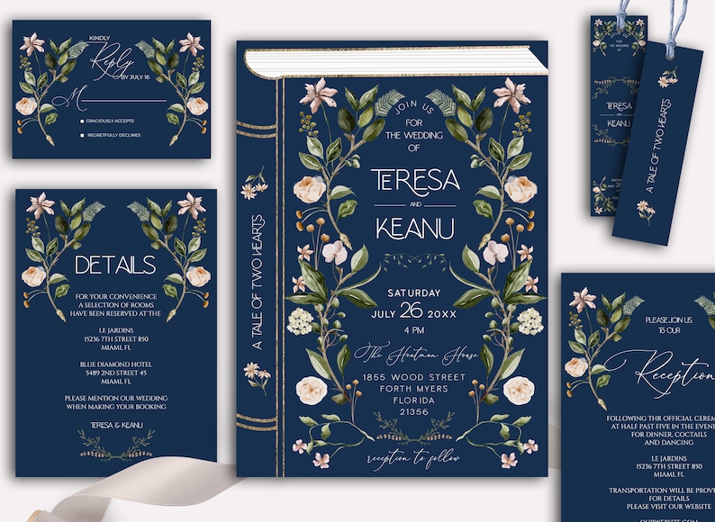 Book Cover Wedding Invitation Suite, Literary Book Invite, Book Theme ...