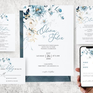 Light Blue Wedding Suite, blue wedding bundle, Dusty Blue Invites, Blue Invite Suite, editable wedding bundle, All in one invites, Editable