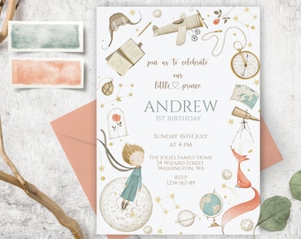 Faire-part d'anniversaire Le Petit Prince, Anniversaire Le Petit Prince, Petit Prince, À imprimer Petit Prince, Thème Le Petit Prince, Faire-part bleu bébé