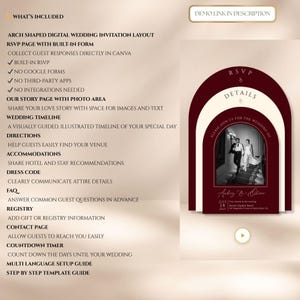 Burgundy Wedding Website Template, Trackable RSVP, Canva (Digital Download), Arch Invites, Old Money Website, Add Music, Burgundy and Cream