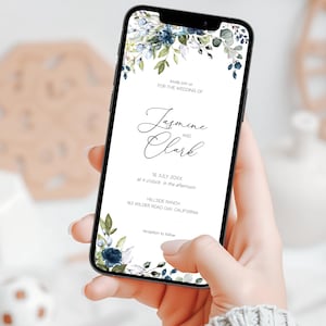Navy Blue Digital Wedding Invitation Template, Smartphone Invite, Sms Invitation, Navy Blue Wedding, Eco Friendly invite, Evite, Blue Roses