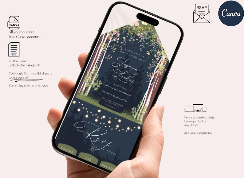 Enchanted Forest Wedding Invitation Website, Clickable RSVP, Mountain Wedding, Woodland Wedding, Pine Forest, Starry Night Wedding