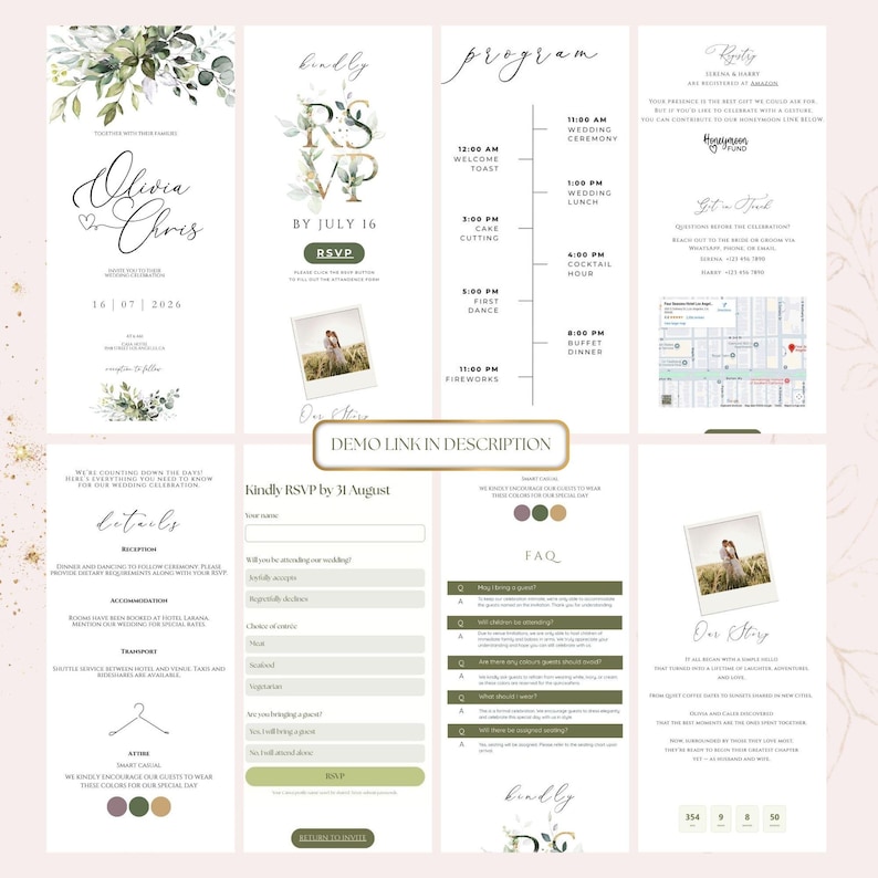 Greenery Canva Wedding Website Template with Trackable RSVP Link, Clickable RSVP, Canva Website Template, Countdown, Details, Multilingual, Opening Envelope, Wax Seal