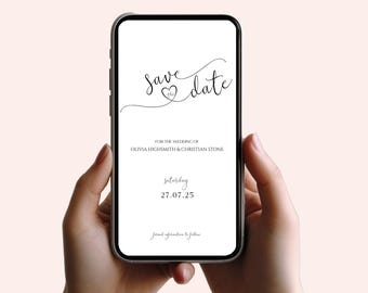 Electronic Save The Date Template, Smartphone Save The Date, Minimalist Save The Date Digital, Save the Date Electronic, DIY Save the Date