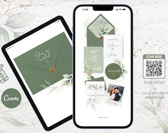 Canva Wedding Website Template with Trackable RSVP Link, Clickable RSVP Form, Canva Website Template, Sage Green Wedding Invitation