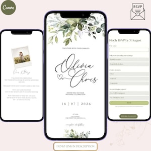 Greenery Canva Wedding Website Template with Trackable RSVP Link, Clickable RSVP, Canva Website Template, Countdown, Details, Multilingual, Opening Envelope, Wax Seal