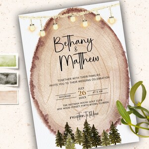 Forest Wedding Invitation, Wood Slice Invitation, Rustic Invite, Woodland Invitation, Country Barn Wedding, Invitation Nature, Tree Slice