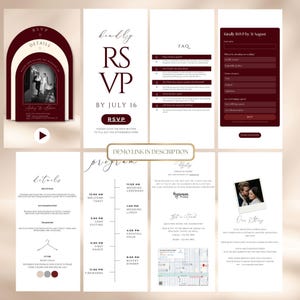 Burgundy Wedding Website Template, Trackable RSVP, Canva (Digital Download), Arch Invites, Old Money Website, Add Music, Burgundy and Cream