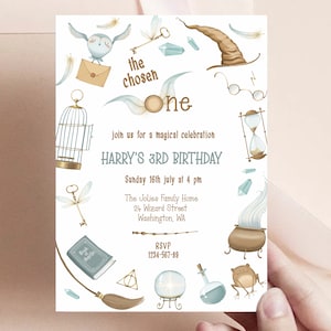 The Chosen One, Wizard Birthday Party Invitation, Magic School Invitation, School of Wizardry, Witches and Wizards Invite, Magical party