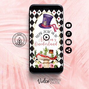 Birthday Video Invitation Template, Animated Birthday Invitation,Alice in Wonderland E-vite, Onederland 1st Birthday, Mad Tea Party