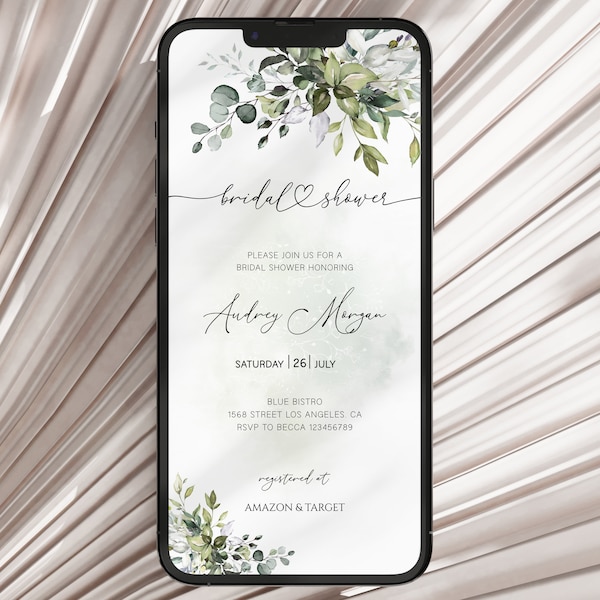 Eucalyptus Bridal Shower invitation Template, Bridal Shower Invite, Greenery Bridal, smartphone Bridal invite, sms invite, iphone bridal