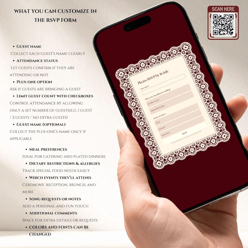 Hand Drawn Wedding Website Template, Rsvp Form, Countdown, Whimsical, Burgundy