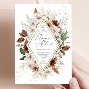 Fall Wedding Invitation Template, Autumn Leaves, Pampas grass, Boho Wedding, Sunflowers, Terracotta, Gold Flake, Dried Flowers, Earthy Tones